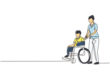 single one line drawing disabled boy with broken vector image