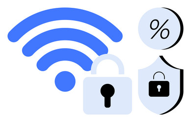 wireless signal with lock and shield representing vector image