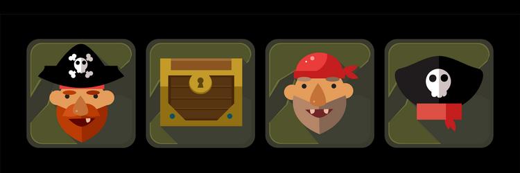 Pirate icons and web game object frames set vector