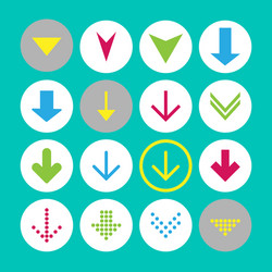 set of 16 down arrow icons buttons on white vector image