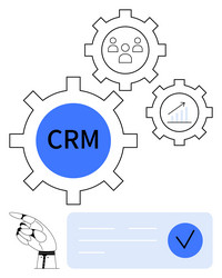 crm system with gears user icons and analytics vector image