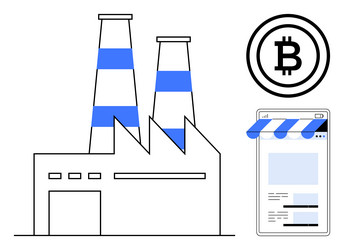 factory with bitcoin icon and online storefront vector image