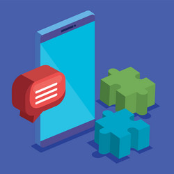 puzzle game pieces with smartphone teamwork vector image