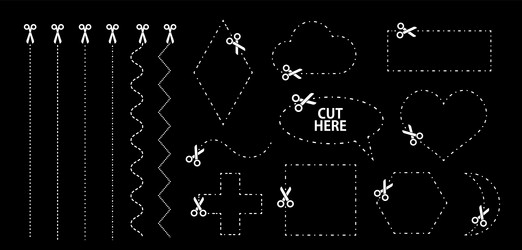 set of scissors with cut lines collection vector image
