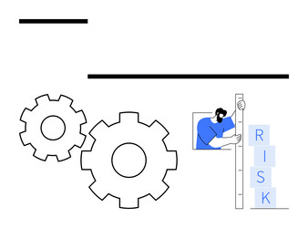 man measuring risk levels with blocks alongside vector image