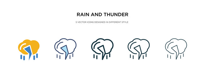 Rain and thunder icon in different style two vector