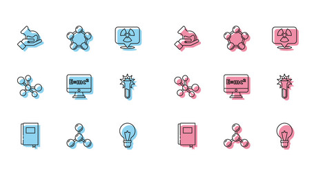 set line book molecule test tube and flask vector image