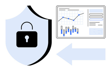 shield with padlock symbol beside data analytics vector image