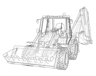 Sketch of loading shovel with back actor vector