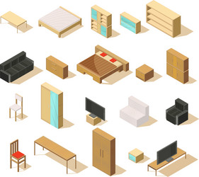 Isometric low poly home rooms set Royalty Free Vector Image