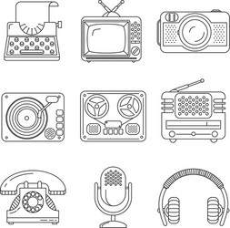 Retro media devices icons in thin line style vector