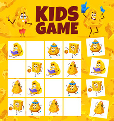 sudoku game worksheet cartoon cheese characters vector image