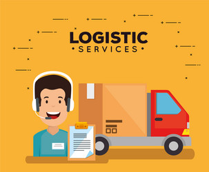 logistic services with support agent vector image