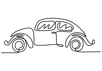 Retro car continuous one line drawing isolated vector