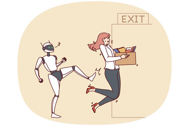 robot kick employee out of office vector