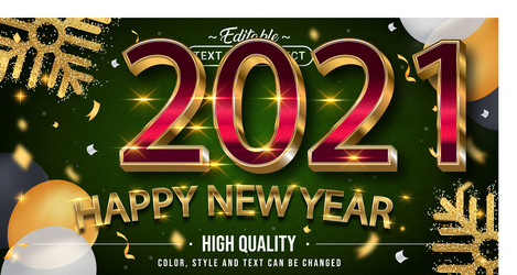 happy new year 2021 with gold and red text effect vector image