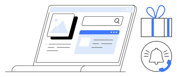 laptop screen with search bar and notifications vector image