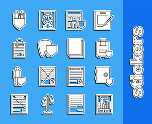 Set line document with graph chart safe shield vector