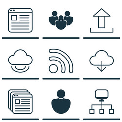 set of 9 world wide web icons includes virtual vector image