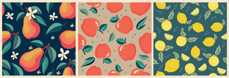 set of botanical seamless patterns with fruits vector image