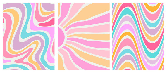 set of three abstract retro backgrounds with wavy vector image