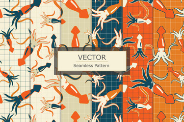 squid with grid lines vintage pattern color set vector image