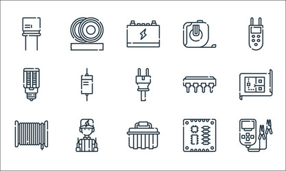 electrician tools and line icons linear set vector image