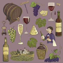 Hand drawn set - wine and winemaking Royalty Free Vector
