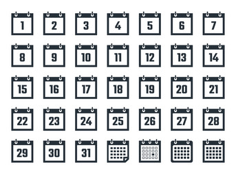 set of calendar icons with dates from 1 to 31 vector image