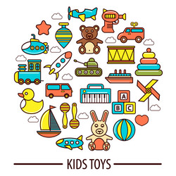 Kid toys or children playthings poster vector