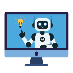 robot on the computer monitor screen pointing vector image