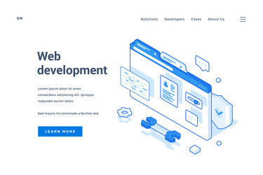 isometric banner about web development in internet vector image