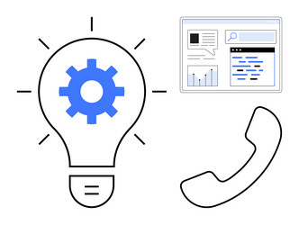 lightbulb with gear phone receiver and web vector image