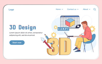 man 3d designer landing page young guy modeling vector image