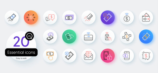 Payment line icons set of accept transfer pay vector