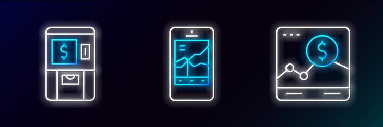 set line website with growth graph atm and money vector image