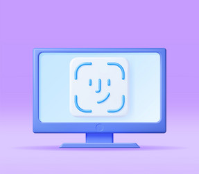 3d face recognition icon on computer vector image