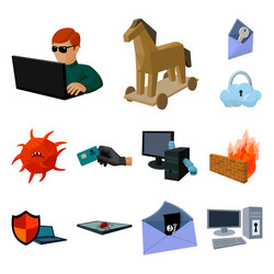 hacker and hacking cartoon icons in set collection vector image