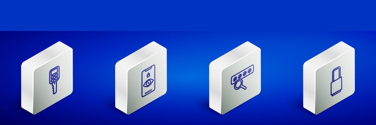 set isometric line car key with remote eye scan vector image