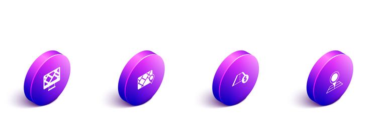 set isometric monitor with map location gps vector image