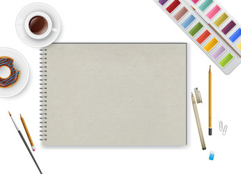 art workspace with notebook and coffee vector image