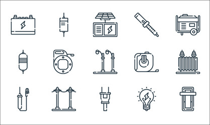 Electrician tools and line icons linear set vector