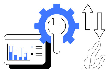 gear with tool data chart and arrows vector image