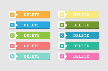 set of colored buttons labeled delete vector image