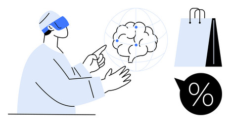 person using vr technology to explore data vector image