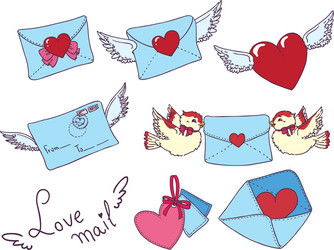 set e-mail envelop icons with heart vector image