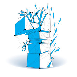 abstract 3d faceted blue number 1 with connected vector image