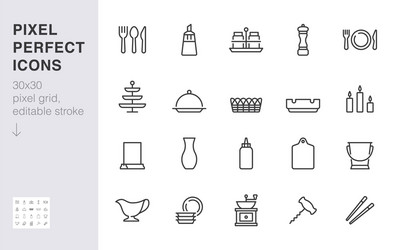 crockery line icon set table setting - sugar bowl vector image