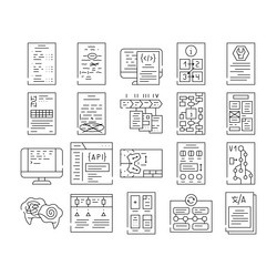 technical writer document manual icons set vector image