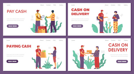 Pay cash website layouts bundle with characters vector